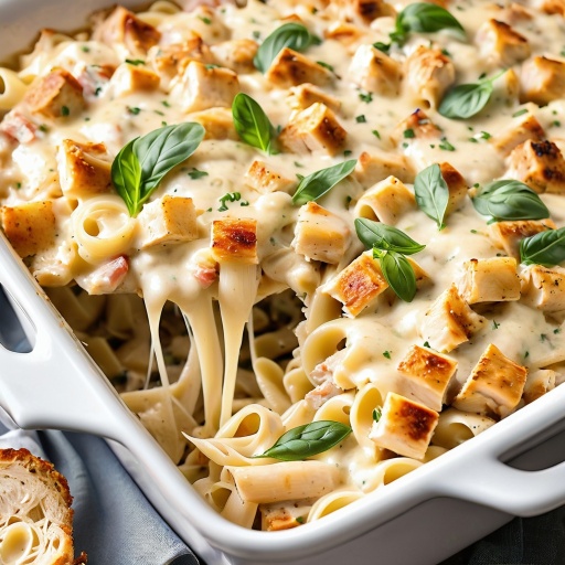 Dump-and-Bake Chicken Alfredo Pasta